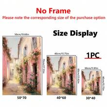 1 件，帆布挂画，实木框架画，粉色小巷画 | 复古欧洲意大利壁画 | 复古粉彩美学家居公寓装饰，家居装饰海报挂画 - 彩色 - 查看 3