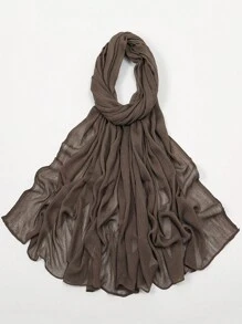 1 件女式纯色简约卷边褶皱围巾头巾，柔软透气头巾披肩，休闲日常使用面纱衣服