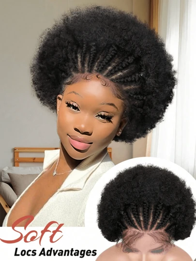 13X4 Afro Braids Curly Bob Wig Transparent Lace Straight Human Wig Natural Black Color Pre Plucked Natural Hairline Black Wig Short Bob Human Hair Wigs For Women