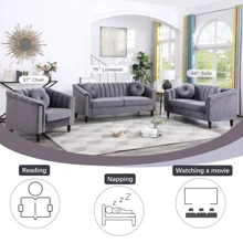 Chesterfield Sofa Set, Luxurious Velvet Chesterfield Settee Couch Set,Sofa And Loveseat Set,Upholstered Rolled Arm With Rivets/4 Button Tufted Pillow Modern Sofa Living Room Set - Grey - View 10