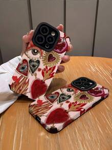 Valentines 2000s Fashion 1pc Embroidered Heart, Eye And Heart Pattern Faux Leather Soft Shockproof Phone Case Compatible With Iphone And
