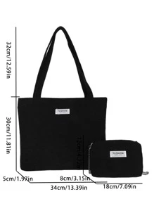 Women's Simple 2Pcs/Set Solid Color Corduroy Tote Bag And Chain Crossbody Bag, Casual Large Capacity Shoulder Bag For Commuting Work, Lightweight Outdoor Vacation Travel Underarm Bags, Shopping Grocery Storage Handbag