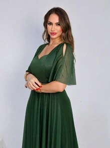 Lilian Long Party Dress With Shine - Olive Green - View 3