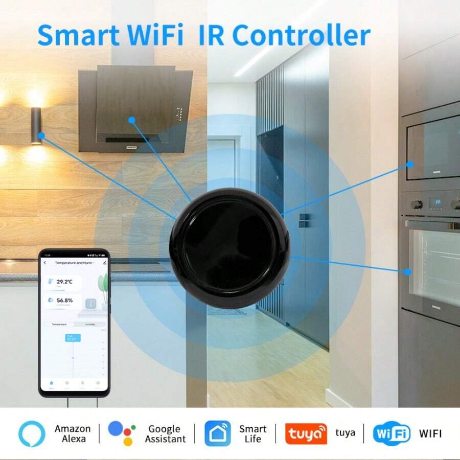 WiFi IR 智能通用遥控器遥控智能家具带定时器功能支持语言助手控制功能适用于电视、DVD、空调、电视盒等。兼容 Alexa 和助手、APP 控制。