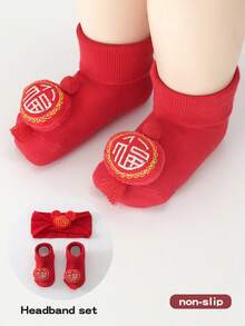 1 bộ tất chống trượt cho bé có họa tiết nhân vật hoạt hình, thích hợp cho bé tập bò, mùa xuân/thu - Đỏ - Xem 1