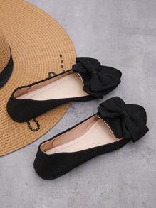 Women's New Outdoor Bow Knot Pointed Toe Low Vamp Flat Shoes Black Breathable Fabric Soft Bottom Daily Work Shoes, Driving Moccasins Lady Flat Shoes