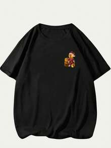 Santa Claus With Bag On Head Printed T-Shirt Unisex Basic Cotton Comfort Short Sleeve Casual Streetwear - 黑色 - 查看 2