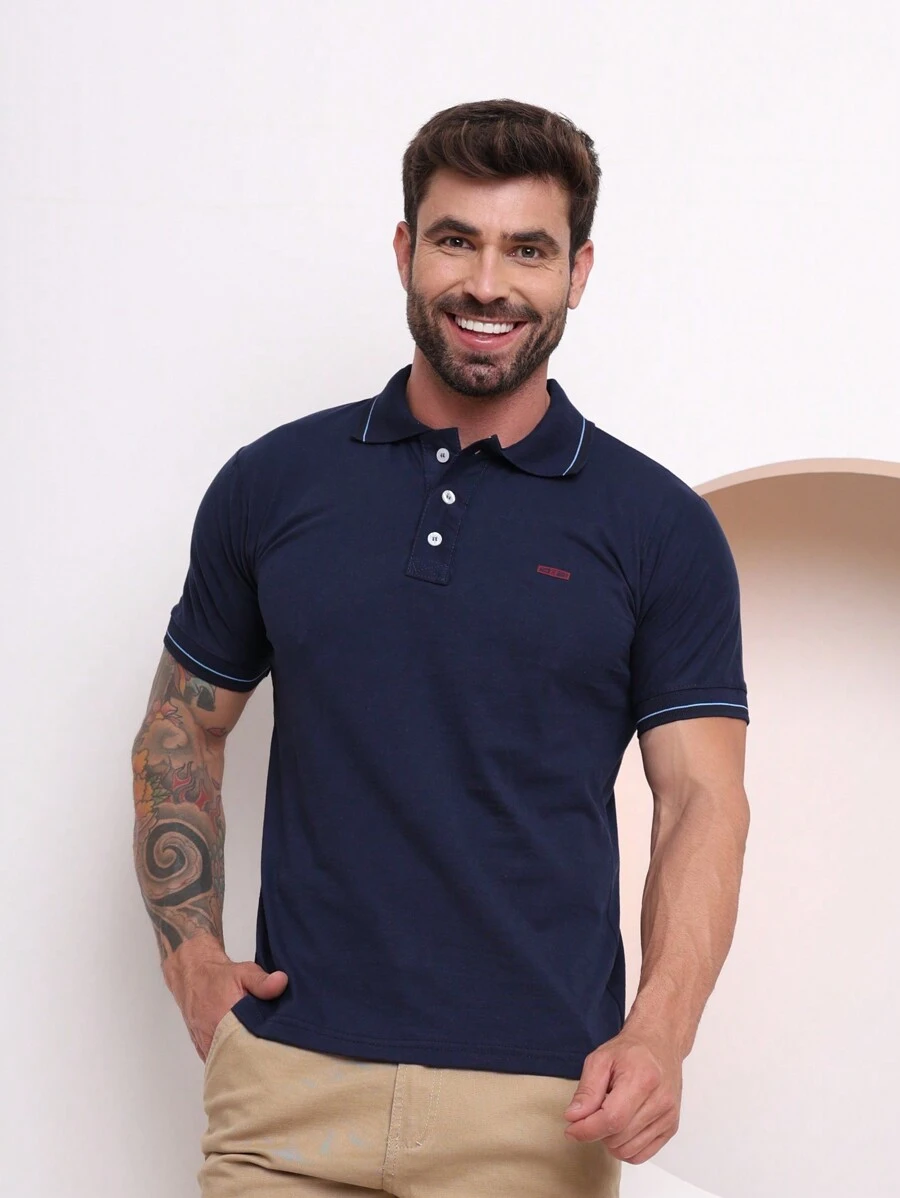 Men's Adult Cotton Polo Shirt - Navy Blue - View 1