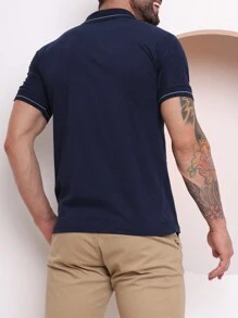 Men's Adult Cotton Polo Shirt - Navy Blue - View 2