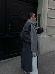 1 件女士纯色斗篷围巾，简约百搭长款保暖围巾，适合秋冬季 - 02-深灰 - 查看 1