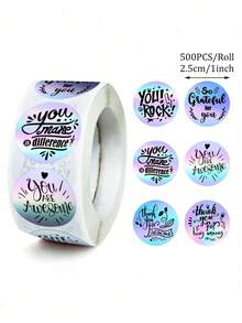500 miếng/cuộn Nhãn dán cảm ơn lấp lánh tự dính, Nhãn trang trí quà tặng/bao bì cho sinh nhật, đám cưới, khai trương doanh nghiệp, quà tặng cho khách, niêm phong phong bì, Thẻ dán cảm ơn 1 inch - Nhiều màu - Xem 2