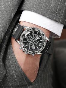 2 piezas Reloj de cuarzo de estilo empresarial clásico con correa de silicona negra para hombre, úsalo cuando salgas, resalta tu elegancia
