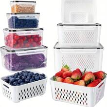 Set da 4 pezzi Contenitori per alimenti in plastica con coperchi per il frigorifero - Trasparenti, contenitori lavabili per frutta, verdura e prodotti secchi con vassoio di drenaggio - Multiuso, scatole organizzative per la cucina ermetiche per campeggio e uso domestico