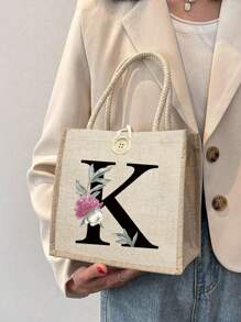 1 chiếc túi tote vải lanh in hoa và chữ, túi xách tay tối giản dung tích lớn, túi đựng đồ tiện dụng, túi mua sắm đa năng, túi quà tặng cá nhân hóa, phù hợp cho đám cưới, sinh nhật, đi biển, kỳ nghỉ và các dịp khác, món quà hoàn hảo cho phụ nữ, giáo viên, bạn bè, phù dâu, sinh viên và mùa tựu trường, cũng là món quà Giáng sinh và Ngày Nhà giáo tuyệt vời nhất. - Màu Khaki - Xem 18