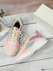 Zapatos para correr cómodos y transpirables para mujeres para deportes y ejercicio, con cordones decorativos asimétricos y punta redonda, adecuados para caminar casual en otoño, disponibles en varios colores.