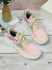 Zapatos para correr cómodos y transpirables para mujeres para deportes y ejercicio, con cordones decorativos asimétricos y punta redonda, adecuados para caminar casual en otoño, disponibles en varios colores.