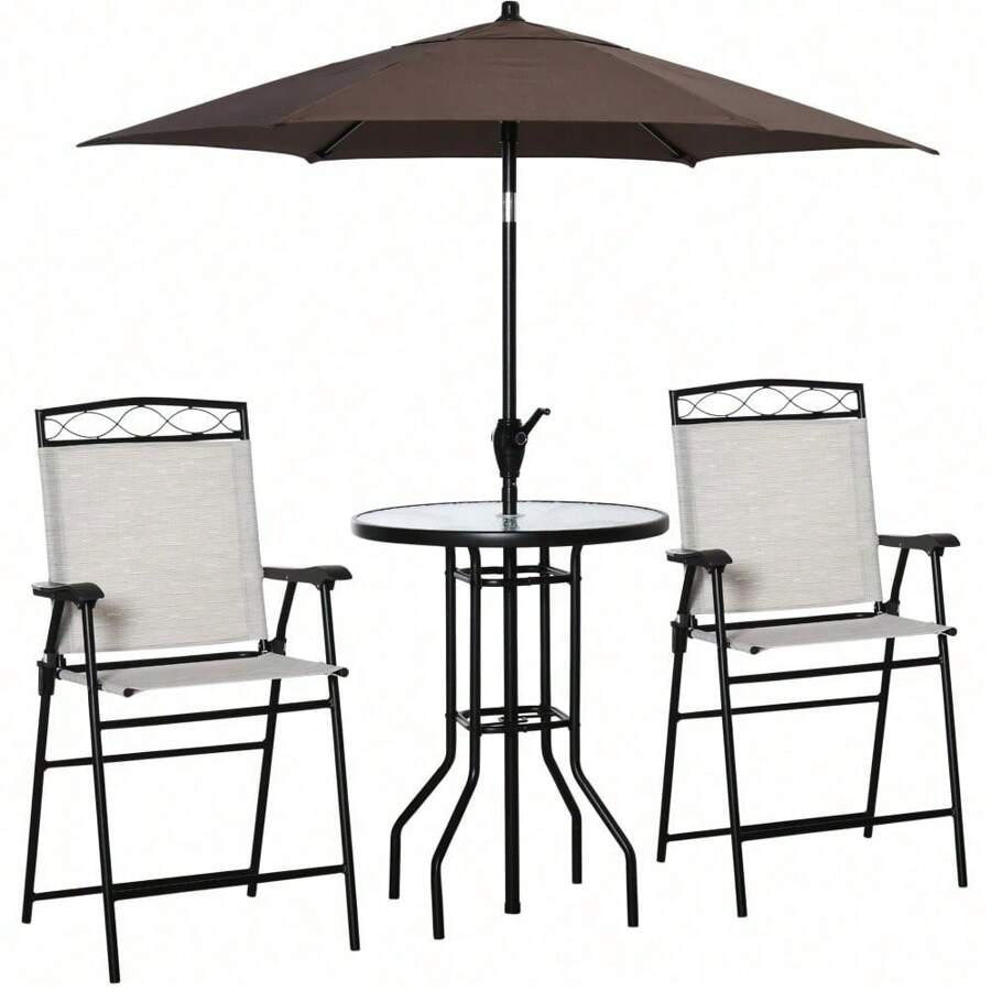 Outsunny 4 Piece Outdoor Patio Dining Furniture Set, 2 Folding Chairs