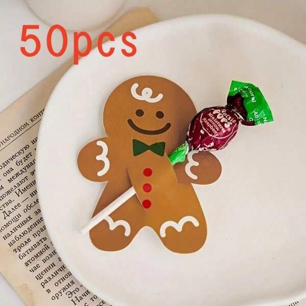 50 piezas Tarjetas decorativas de caramelos navideños, suministros diarios casuales