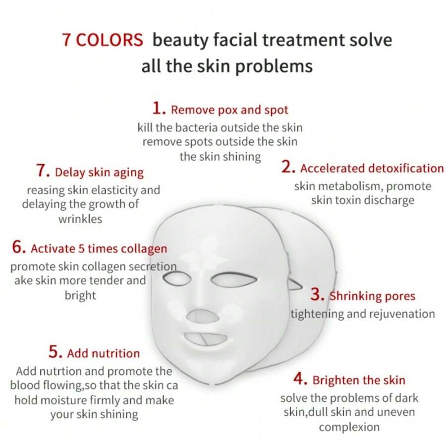 7 Colors LED Facial Mask Red Light Therapy Masks EMS Photon Therapy