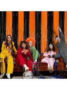 1pc Halloween Black & Orange Beaded Curtain Decoration, 1*2m Backdrop Curtain For Birthday Party, Door Decor