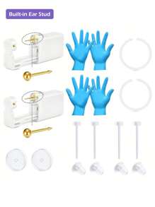 14 件套耳洞穿刺套装耳洞穿刺枪套装自穿刺耳环穿刺套装耳环枪穿刺套装银色带耳环耳钉自穿刺枪家用耳洞穿刺套装一次性情人节礼物，适合女性、妈妈、母亲、母亲节、礼物 - 彩色 - 查看 5