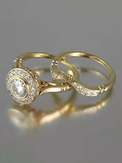 2 件/套经典 925 纯银方晶锆石戒指女士结婚珠宝精美珠宝情人节礼物