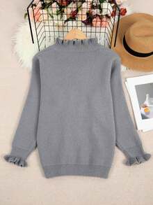 Plus Size Women V-Neck Casual & Stylish Knitted Sweater, For Winter - Grey - View 5
