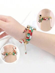 1 件软陶瓷和锌合金圣诞主题表带，带圣诞老人和雪花设计，兼容 Apple Watch Series 9/8/7/SE/6/5/4 - 彩色 - 查看 8