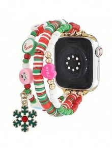 1 件软陶瓷和锌合金圣诞主题表带，带圣诞老人和雪花设计，兼容 Apple Watch Series 9/8/7/SE/6/5/4 - 彩色 - 查看 9