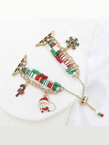 1 件软陶瓷和锌合金圣诞主题表带，带圣诞老人和雪花设计，兼容 Apple Watch Series 9/8/7/SE/6/5/4 - 彩色 - 查看 11