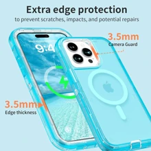 适用于 iPhone 16/15/14/13/12/11 系列透明手机壳，兼容 MagSafe，三层磁性充电盒，iPhone 16 Pro Max 重型防震防摔手机壳，适用于圣诞节、生日、新年礼物、冬季、送给家人、朋友、生日、女朋友、男朋友的礼物 - 藍色 - 查看 3