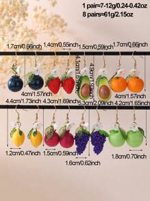 2pcs Girls Strawberry & Grape Resin Earrings - Multicolor - View 10