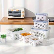 Set da 4 pezzi Contenitori per alimenti in plastica con coperchi per il frigorifero - Trasparenti, contenitori lavabili per frutta, verdura e prodotti secchi con vassoio di drenaggio - Multiuso, scatole organizzative per la cucina ermetiche per campeggio e uso domestico