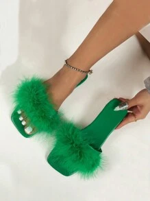 Women's New Square Toe Flat Sandals, Fashionable Party Slip On Sandals Black, Sexy To Wear With Skirt, Spring/Summer - Green - View 6