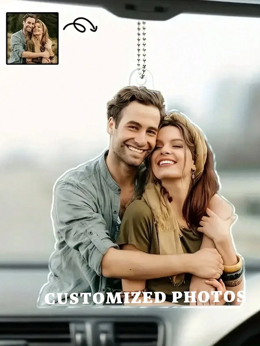 1 pezzo Accessorio per auto in acrilico personalizzato con forma asimmetrica, foto personalizzate di famiglia, accessori per vacanze - regali personalizzati per coppie - regali personalizzati per anniversario di matrimonio, festa della mamma, festa del papà, stagione di laurea, Natale, Ringraziamento, Capodanno - Regali personalizzati di stile moderno - Bianco - Visualizzare 1