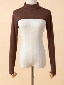 1 Stück Damen einfarbiger elastischer Spandex Rollkragen Raglanarm Bolero Schalkragen Fake Jacke Top, Langarm, vielseitige Farben, Herbst/Winter