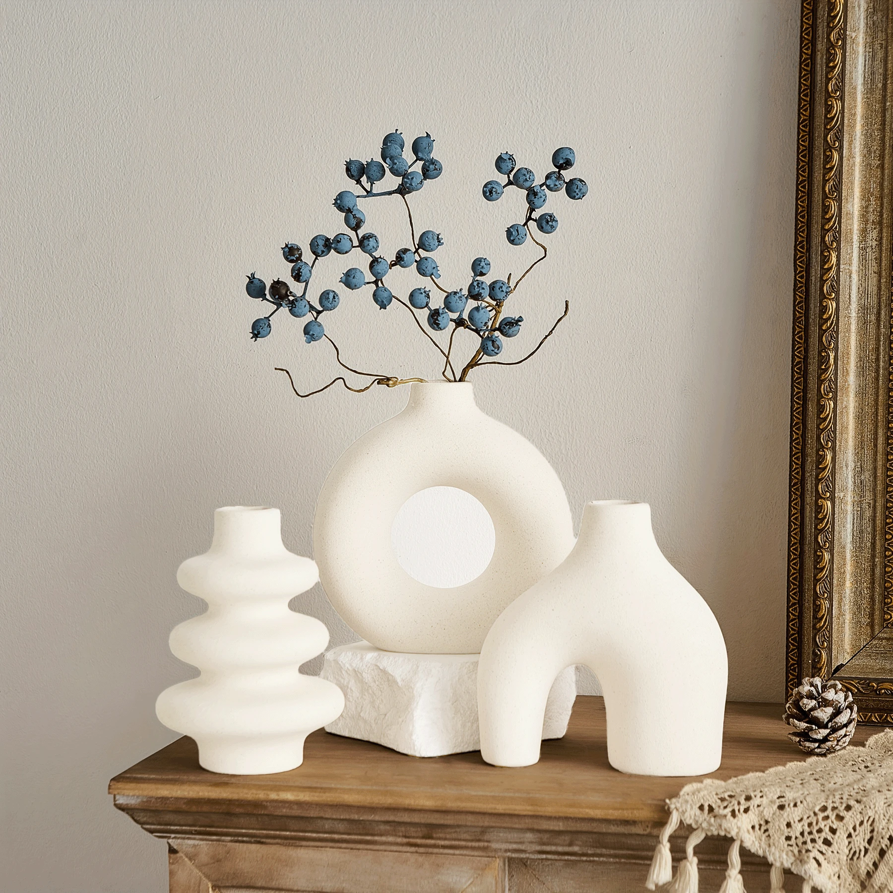 1pc Modern Bohemian Vase For Home Decor Small Vase Round White And ...