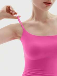 Huskary Women Sexy Square Neck Tank Top Summer Going Out Basic Cami Shirt - 玫紅色 - 查看 4