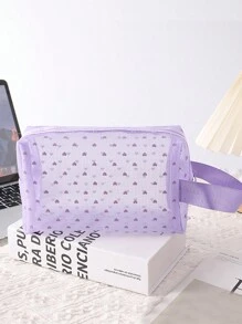 1pc/5pcs Printed Mesh Cosmetic Bag Love Cosmetic Bag Flocked Clear Storage Bag, Large Capacity Cosmetic Bag Portable Cosmetic Storage Bag, Lipstick And Coin Purse Toiletry Bag Travel Hand Storage Bag Women Lipstick Small Bag Mesh Cosmetic Bag Shell Bag Storage Hollow Toiletry Bag, Toiletry Bag Heart Printed Transparent Mesh Cosmetic Bag Travel Toiletries Toiletries Makeup Bag Makeup Bags Makeup Organizer Make Up Organizer Makeup Storage Back To School Supplies