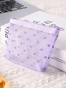 1pc/5pcs Printed Mesh Cosmetic Bag Love Cosmetic Bag Flocked Clear Storage Bag, Large Capacity Cosmetic Bag Portable Cosmetic Storage Bag, Lipstick And Coin Purse Toiletry Bag Travel Hand Storage Bag Women Lipstick Small Bag Mesh Cosmetic Bag Shell Bag Storage Hollow Toiletry Bag, Toiletry Bag Heart Printed Transparent Mesh Cosmetic Bag Travel Toiletries Toiletries Makeup Bag Makeup Bags Makeup Organizer Make Up Organizer Makeup Storage Back To School Supplies