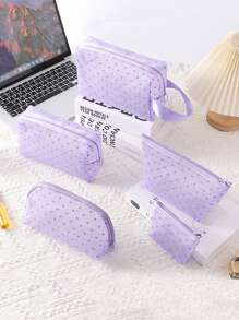 1pc/5pcs Printed Mesh Cosmetic Bag Love Cosmetic Bag Flocked Clear Storage Bag, Large Capacity Cosmetic Bag Portable Cosmetic Storage Bag, Lipstick And Coin Purse Toiletry Bag Travel Hand Storage Bag Women Lipstick Small Bag Mesh Cosmetic Bag Shell Bag Storage Hollow Toiletry Bag, Toiletry Bag Heart Printed Transparent Mesh Cosmetic Bag Travel Toiletries Toiletries Makeup Bag Makeup Bags Makeup Organizer Make Up Organizer Makeup Storage Back To School Supplies