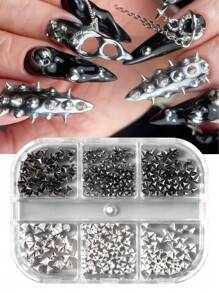6Grids Rebites Metálicos Pregos Arte Unhas Encantos 3D Estilo Punk Rock Metal Cone Picos Na Unha Menina Legal Decoração De Unhas Manicure Peças