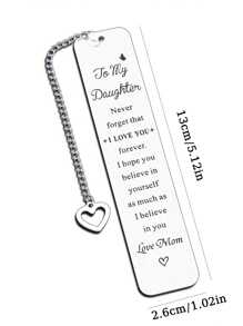 1 件不锈钢雕刻标语书签，心形和书形吊坠书签送给朋友的小礼物，定制雕刻励志鼓励标语不锈钢书签感谢礼物，送给同事办公室团队的礼物个性化书签读者学习办公室配件生日礼物万圣节圣诞礼物 - 銀色2 - 查看 7