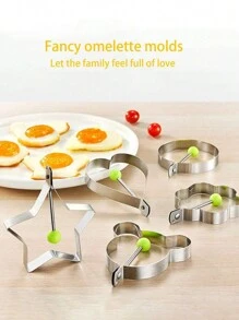 5pcs/1pc 加厚不锈钢鸡蛋模具，心形蛋圈烹饪工具，用于煎蛋、蒸蛋、小吃、煎蛋烹饪工具、心形水波蛋、饭团模具、厨房小工具 - 銀色 - 查看 4