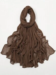 1 件女式纯色简约卷边褶皱围巾头巾，柔软透气头巾披肩，休闲日常使用面纱衣服