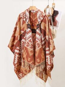 1 件纯色渐变休闲连帽斗篷，秋冬款 - 彩色 - 查看 26