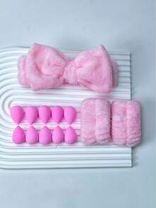 1-20 件垫梳、尖尾梳、梳子套装、洗脸头带、扁平梳，包括 3 个化妆海绵、1 个洗脸头带、2 个洗脸腕带 - 彩色 - 查看 16