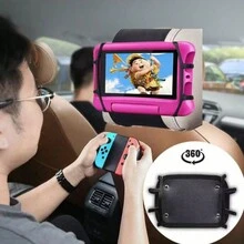 360° 可旋转硅胶汽车头枕支架，适用于平板电脑和游戏设备 - 黑色 - 查看 6