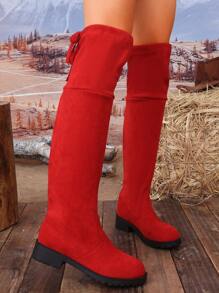 Plus Size Women's Thick Sole Chunky Heel Thigh High Boots, Round Toe Suede Minimalist Classic Design With Back Lace Up, Suitable For Autumn/Winter , Perfect With Pants