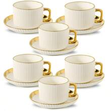 Ceramic Teacup And Saucer Set, European-Style Gold Rim Drinkware For Coffee, Tea, Party, Home, Garden, Restaurant, Suitable For Summer And Winter Back To School